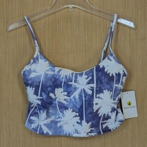 Body Glove Noran Swim Top Juniors Large Tankini Palm Tree Print Blue White